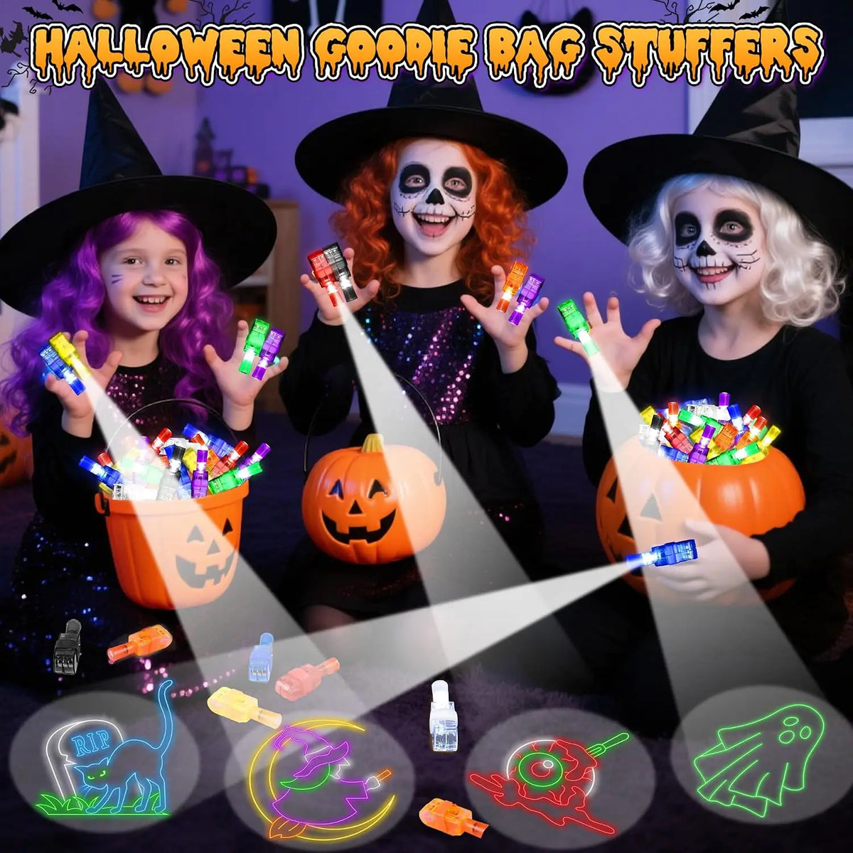 36PCS Halloween LED Finger Lights Neon Party Favors Glow in the Dark Rave Party Supplies Goodie Bag Stuffers Box Prizes
