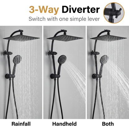 Rainfall Shower Head Combo 10 inch Rainfall, 7 Spray Settings, Easy 15 Minute Install