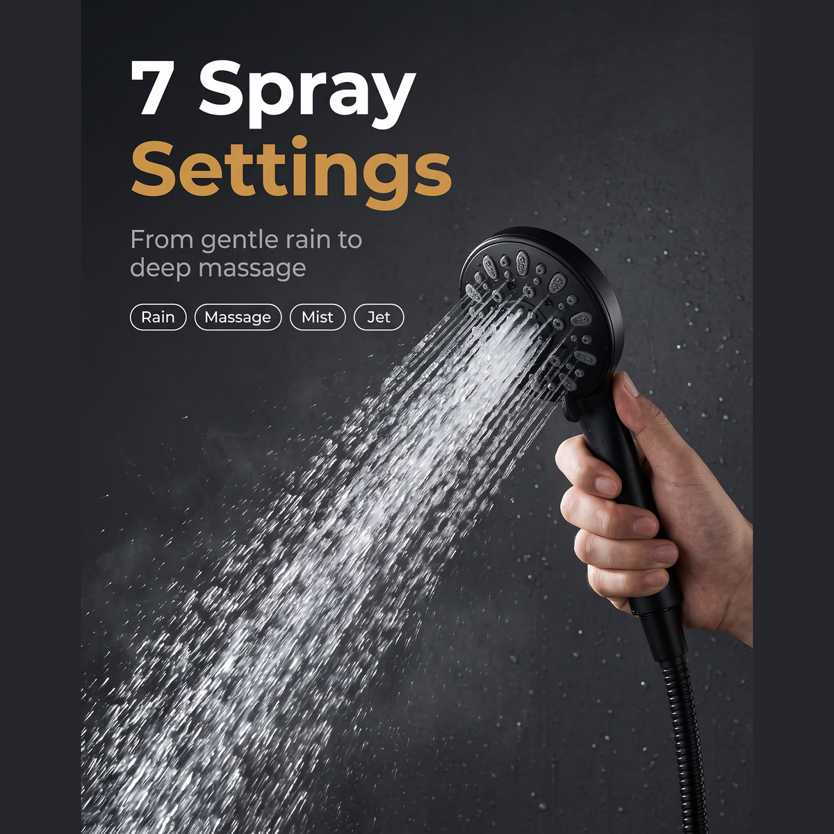 Rainfall Shower Head Combo 10 inch Rainfall, 7 Spray Settings, Easy 15 Minute Install