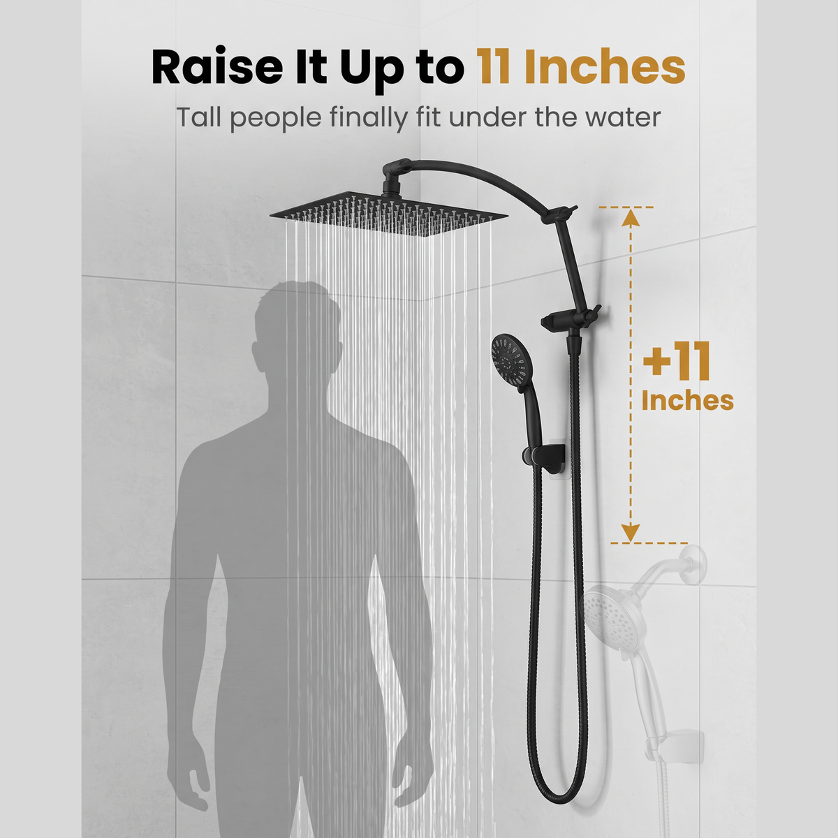 Rainfall Shower Head Combo 10 inch Rainfall, 7 Spray Settings, Easy 15 Minute Install